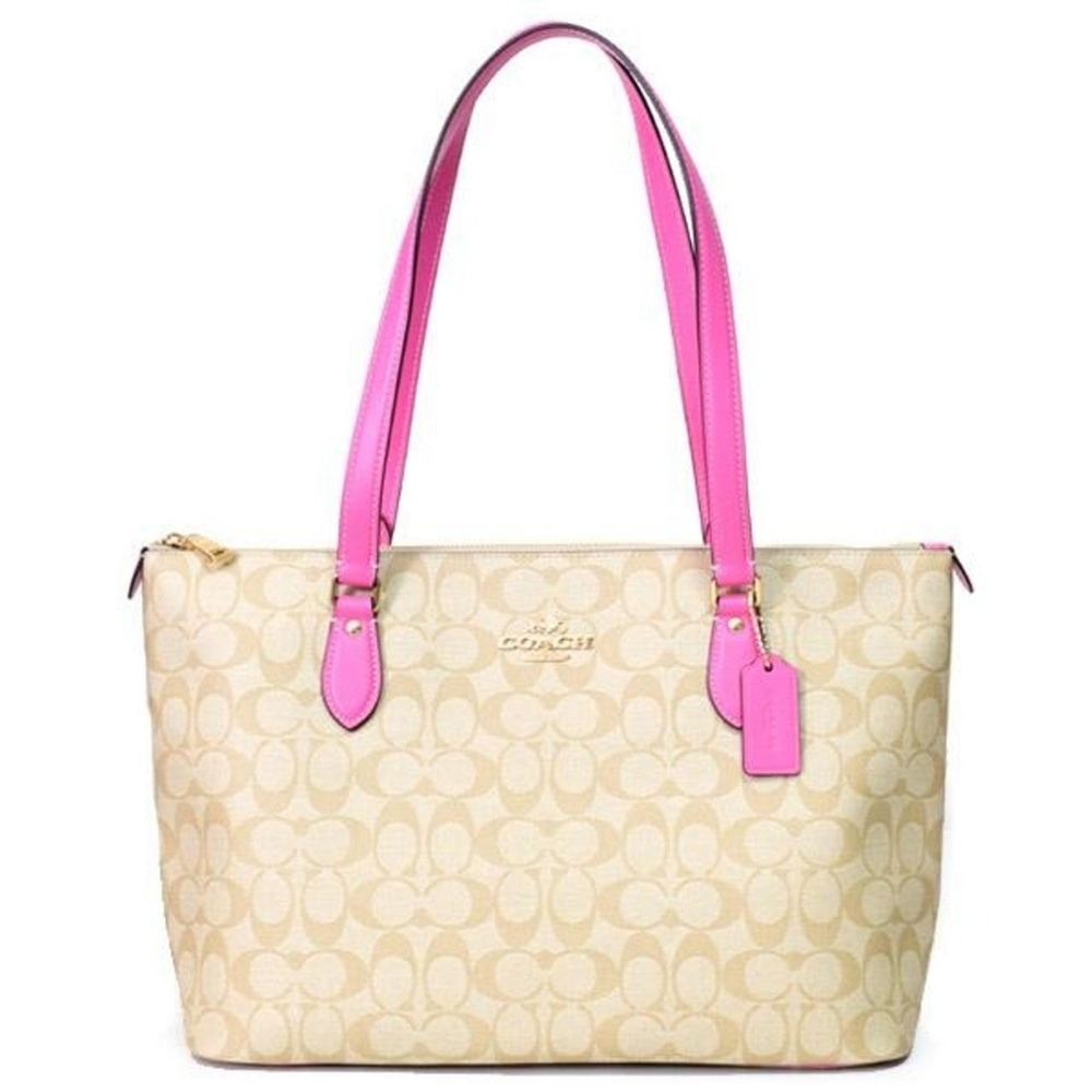 COACH - Gallery Tote in Signature Canvas (Light Khaki/Petunia)
